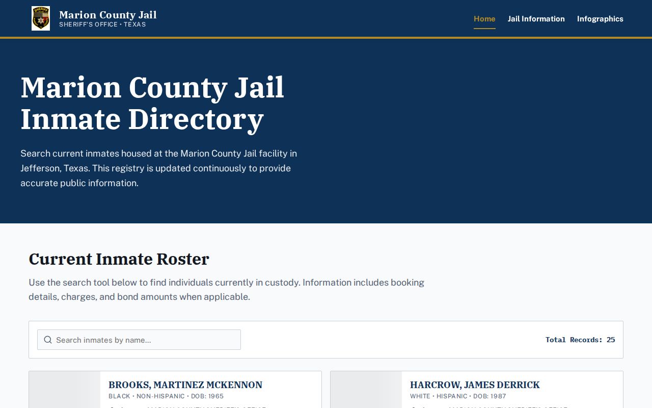 Marion County jail roster booking record search interface