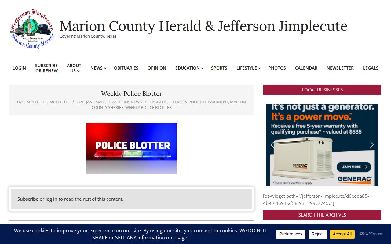 Marion County weekly police blotter and arrest news source